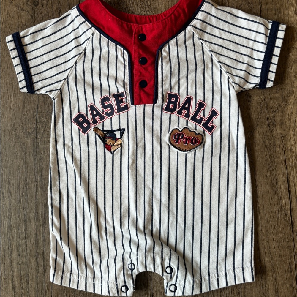 Vintage 90s Y2K Baby Boy Baseball Romper Outfit Size 0-3mo Simply Basic